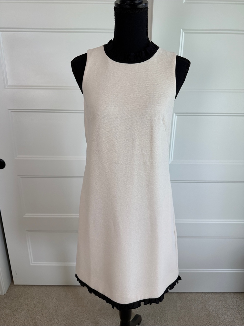 J. Crew Cream Mini Dress with Black Trim